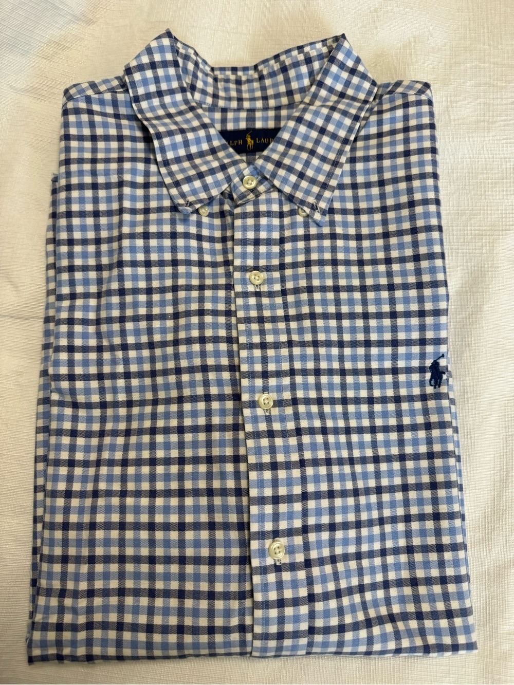 Ralph Lauren Blue and White Checkered Casual Button Down Shirt